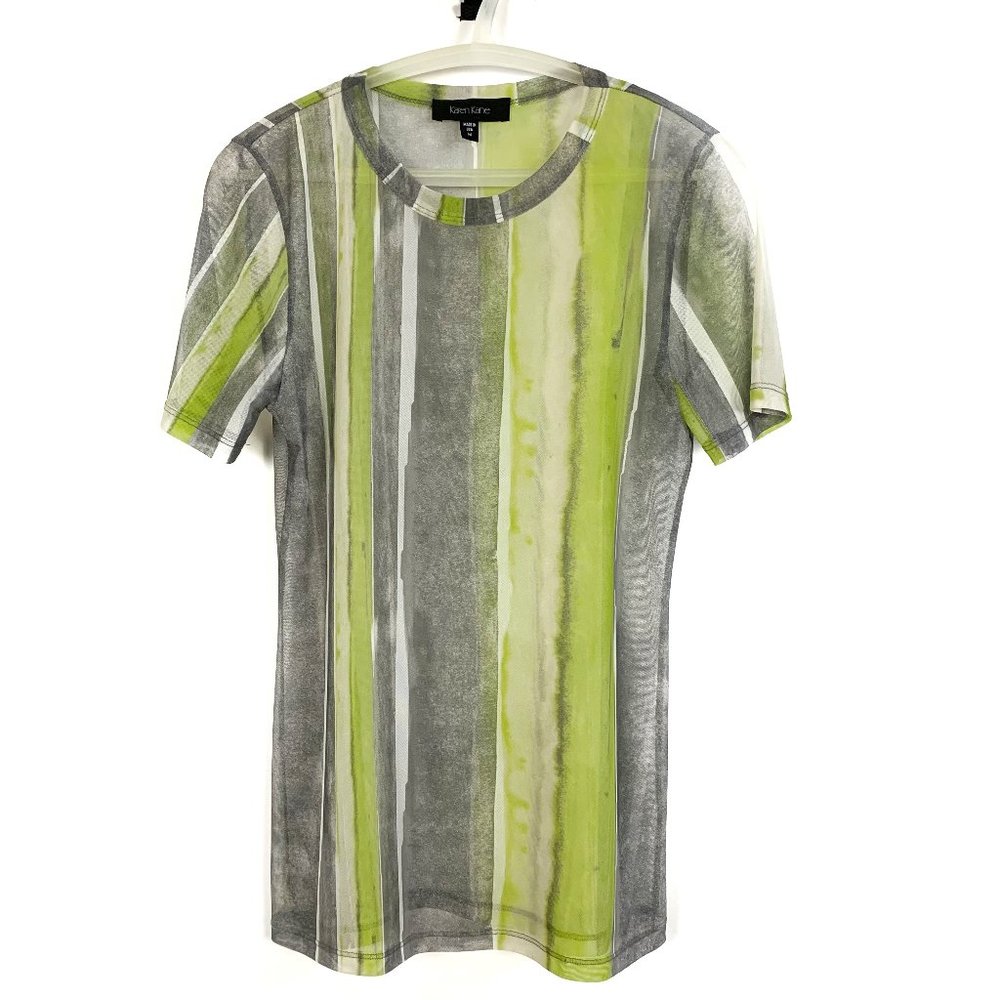 Karen Kane Gray and Green Short Sleeve Sheer Top - M